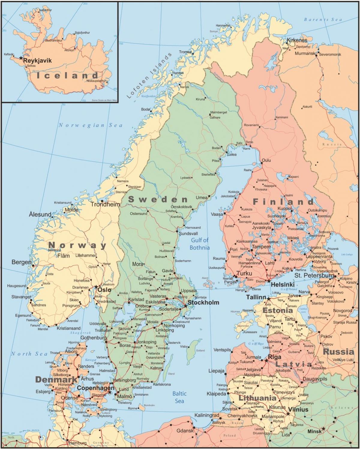 карта Даніі і суседніх краінах