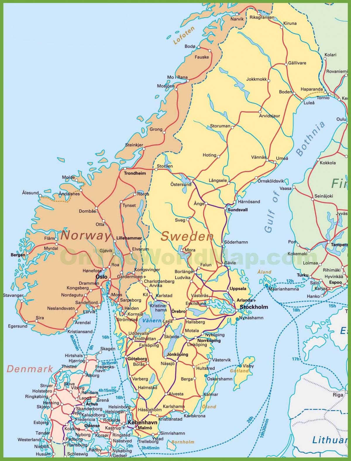 карта Даніі і Нарвегіі