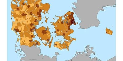 Данія карце шчыльнасці насельніцтва 