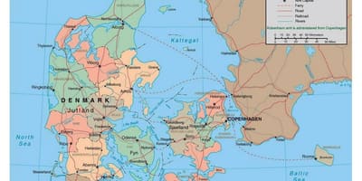Падрабязная карта Даніі